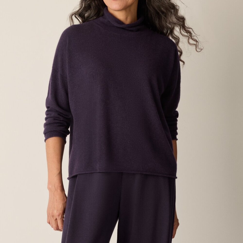 EILEEN FISHER Italian Cashmere Turtleneck Top, Aubergine, XS - Picture 5 of 11